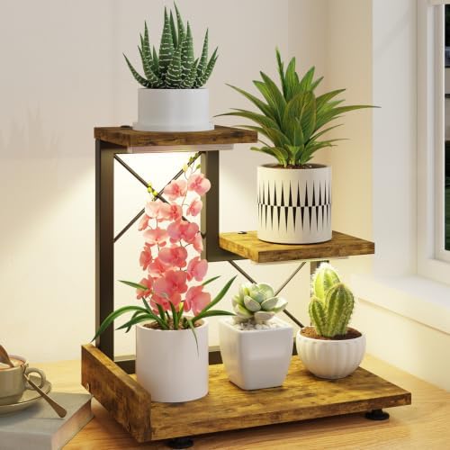 LASZOLA Plant Stand Indoor Tabletop Shelf Small for Desk, Wooden Brown by LASZOLA