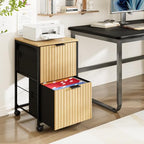 VINGLI 2 Drawer Mobile File Cabinet, Rolling Fluted Filing Cabinet Under Desk File Cabinet with Wheels, Fabric Drawers Printer Stand for Home Office, Fits Letter Size, Oak - Image 2