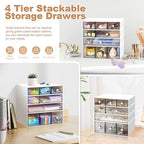 Desk Organizer with 9 Drawers, 4 Tier Plastic Stackable Storage Drawers for Desk Storage, Office Stationary Makeup Organizer Suit for Home, Office and School - Image 6
