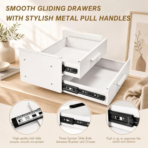 Menkxi 16'' Under Desk Drawer Slide-out Steel Under Counter Drawers Storage Organizer Large Hidden Pull-out Tray for Table Desks Home Office Workstation(White,2 Layer) - Image 5