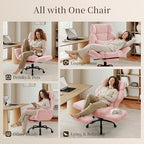 Office Chair with Flip Armrests,Big and Tall Office Chair with Foot Rest,Extra Wide Seat & Lumbar Pillow,Comfy Criss Cross Chair for Pets Sitting,Ergonomic Computer Gaming Chair,Teddy Fleece,Pink - Image 3