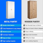 Polup 60" White Metal Kitchen Pantry Storage Cabinet with Doors and Shelves - Image 4