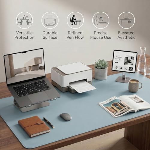 Large Desk Pad Non-Slip Desk Mat Protector for Keyboard Mouse Waterproof Vegan Leather Surface Faux Leather Laptop Mat Smooth Mouse Pad Premium Gift Tube Morning Fog Blue 47" x 23" - Image 5