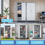 61" Metal Storage Cabinet with Lockable Doors, Cleaning Supply Cabinet with Pegboard and Hanging Rod. Garage Tool Storage Cabinets for Home, Laundry, Office, Home Kitchen Utility Cabinet - Image 6