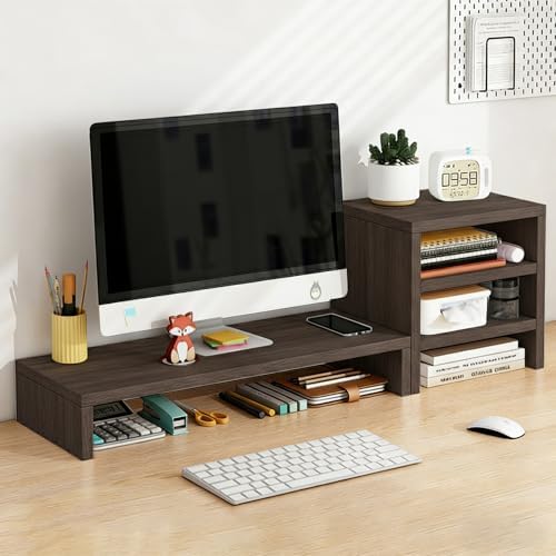 Solid Wood Monitor Stand Riser & Laptop Stand Desk Organizer - Office Accessories for PC Workspace, Computer Organization, Countertop Hutch Light Brown Log Combination 1 by Unknown