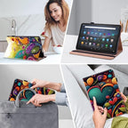 Case for Kindle Fire HD 10 & 10 Plus Tablet (13th/11th Generation, 2023/2021 Release) 10.1" - PU Leather Flip Case with Elastic Band & Card Slots/Holder, Multi-Angle Stand Cover - Watercolor - Image 5