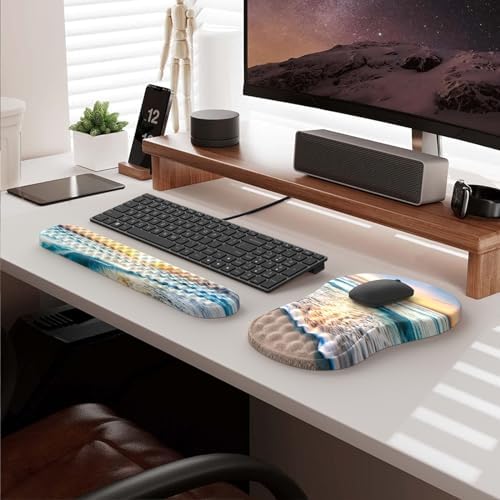 HAOCOO Ergonomic Mouse Pad & Keyboard Wrist Rest Set, Beach - Image 7