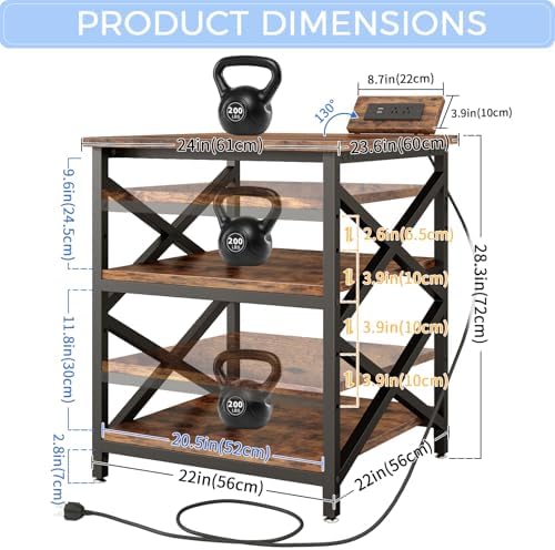 METYERRY 23.6"x23.6" Large Printer Stand with Power Outlet, 3 Tier Cart - Image 3