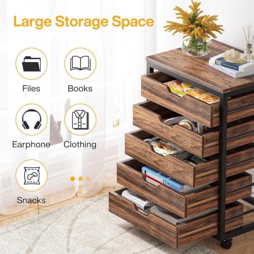 Tribesigns 5-Drawer File Cabinet Set of 2, Wood Mobile Storage Drawer - Image 6