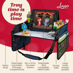 Lusso Gear Kids Travel Tray for Car - Road Trip Essentials for Kids - Car Seat Tray for Travel - Toddler Travel Lap Desk and Organizer - Holds Snacks, Water Bottle, Toys (Blue) - Image 3