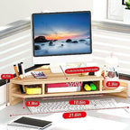Triangle Monitor Stand Riser,Cut Triangle Save Space Desktop Corner,Desktop corner shelf with drawers wooden computer stand with storage laptop risers office organization. (No drawer) - Image 6