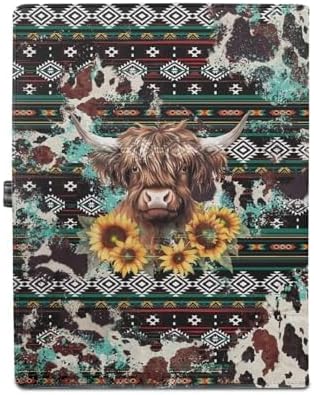 Sunflower Cow Tribal Print Leather Padfolio Folder Resume/Meeting/Legal Documents Writing Pad Clipboard Notepad Clip Boards Portfolio Organizer Portfolio for Men Women - Image 3