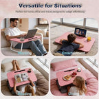 27.6" Home Office Folding Lap Desk with Drawer, Tablet Slot, Cup Holder - Fits up to 18 Inch Laptops, Bed Desk for Reading, Writing, Eating, Portable Laptop Table for Sofa, Coach, Floor (Pink) - Image 5