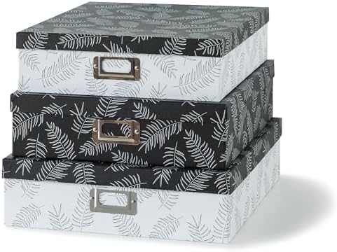 SLPR - Black and White Decorative Storage Boxes with Lids, Set of 3 by SLPR
