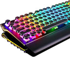 RK ROYAL KLUDGE S108 Typewriter Mechanical Keyboard, Full RGB Gaming Keyboard, Wired PC Game Keyboards with Number Pad and Detachable Wrist Rest, Retro Round Keycaps, Brown Switches Black by RKROYALKLUDGE