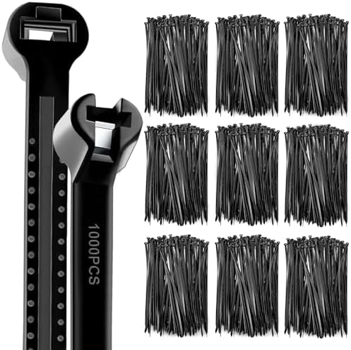 Blulu 7 Inch 1000 Pcs Black Cable Ties with Metal Tooth Self Locking by Blulu