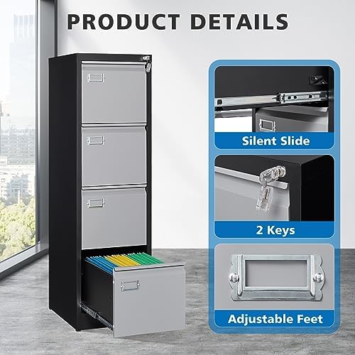 BYNSOE 4 Drawer File Cabinet with Lock Metal Vertical Filing Cabinet Office Home Lateral File Cabinet for A4 Legal/Letter Size,Assembly Required - Image 5