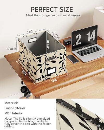 Oterri 2 Pack File Storage Organizer, Document Organizer, Portable File Box with Lid, Fit for Letter/Legal File Folder Storage,Leaf Black/Cream-Box only - Image 2