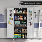 VINGLI 72'' Tall Garage Storage Cabinet, Metal Storage Cabinet with Wheels, Locking Doors and Adjustable Shelves (Black & Silver, 32''W x 16''D x 72''H) - Image 6