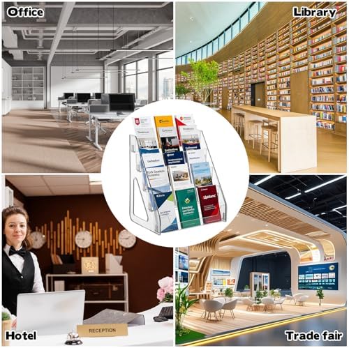 YEXEXINM 2 Pack 5 Tier Brochure Holder 12x13 Inch Acrylic Literature Display Stand Holds 3 Brochures in One Row Clear Pamphlet Holder Display Stand for Flyers Booklets Table Signs Office Store Home - Image 7