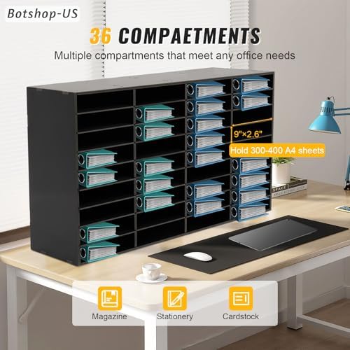 Gdrasuya10 Mail Sorter Office Paper File Organizer Literature Organizer Student Mailbox for Classroom Adjustable Desktop Bill Paper Holder Shelves for School, 36 Compartments, Black - Image 3