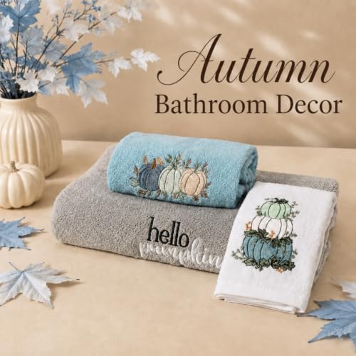 Peryiter 3 Pcs Fall Blue Pumpkin Hand Towels Set for Bathroom - Image 6