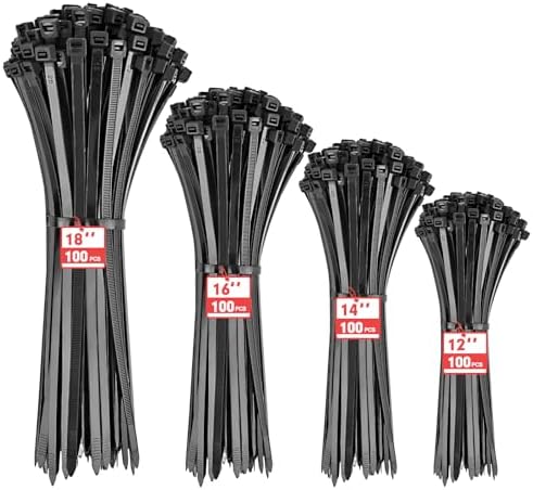 400PCS Zip Ties, Assorted 12/14/16/18 Inch Black Cable Ties, 150Lbs by CZSMSC