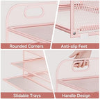 5-Tier Stackable Paper Organizer with Handle, Pink - Image 3