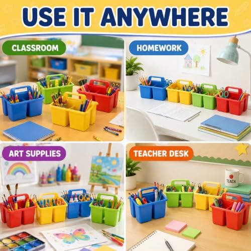 Hushee 32 Pack Mini Classroom Caddy with Handle 3 Compartments, 4 Color - Image 4