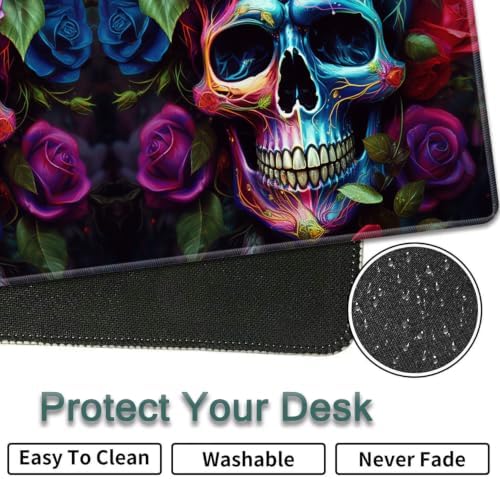 31.5"x 11.8" Oversized Gaming Mouse Pad Set, Ergonomic Keyboard and Mouse Wrist Rest + Cup Holder, Non-Slip Desktop Pad, Suitable for Home and Office Use, Colorful Rose Flower Skull - Image 7