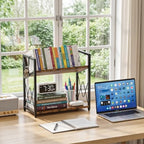 Desk Shelf Organizer, 2 Tier Desktop Bookshelf, Wooden Tabletop Bookshelf - Image 2