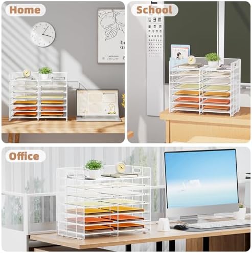 Marbrasse Desktop Literature Organizer, 12 Compartments Mesh Paper Organizer Desk Organizers, Adjustable File Sorter Mail Center Paper Storage Cabinet Classroom Mailbox for Office Home School, White - Image 7