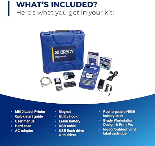 Brady M510 Portable Industrial Label Printer Kit with Laboratory ID Software, Carrying Case, Label Cartridge, Rechargeable Battery and Charger, 3.75" H x 5.75" W x 10" D - Image 2