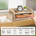 Wooden Desk Organizer, 3-Tier Paper Trays with 2 Mail Sorters, Natural Wood - Image 5