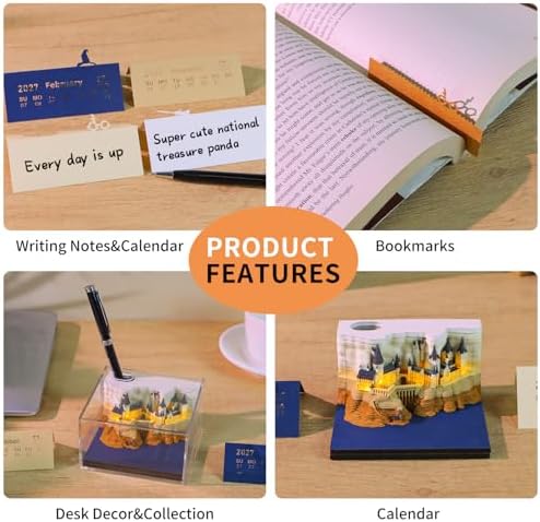 3D Calendar 2027,Creative 3D Memo Pad Time Piece Calendar 2027 Tear Away Paper Sculpture Magic Castle Multi-Color DIY Art Note - Image 5