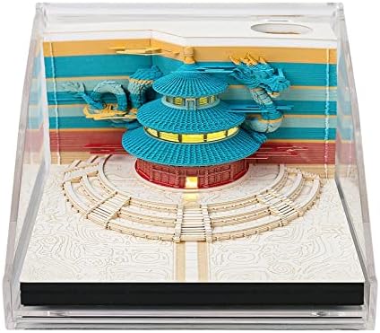3D Memo Pad with Light, Rip Away Paper Sculpture Art Notepad, Temple of Heaven Dragon 3D Non-Sticky Notes, DIY Post Notes Pad for Office/Home by Dawnvive