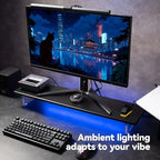 Bamboo Monitor Stand, Desk Shelf with Acrylic Legs and RGB Lights - Image 3