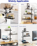 3 Tiers Clamp On Desk Shelf, 360° Angle Adjustable Desktop Shelf Organizer for Home Office Gaming Room, No Drill Desk Extender Adapt to 0.4-2.16 inches Table Thick, Black Brown - Image 4
