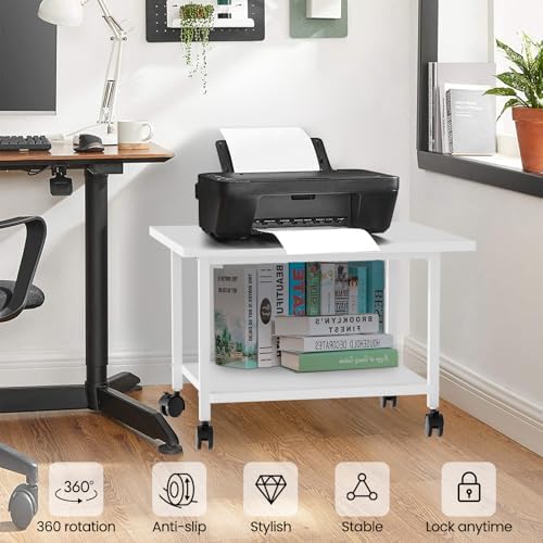 SwaaVee Printer Stand, 2-Tier Under Desk Printer Stand, Printer Cart with Wheels for Home, Office, Heavy-Duty Storage Shelf, White - Image 7