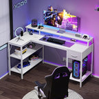 OLIXIS 47 Inch L Shaped Gaming Desk with LED Lights, Storage Shelves - Image 4