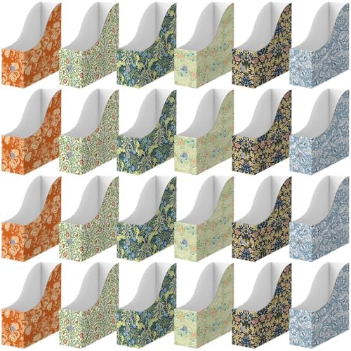 Thenshop 24 Pcs Cardboard Magazine File Holder Organizer, Desk File Organizer Box Foldable Book Bin Papers Storage Folder with Label for School Classroom Office Supplies(Floral,Dark Green) by Thenshop