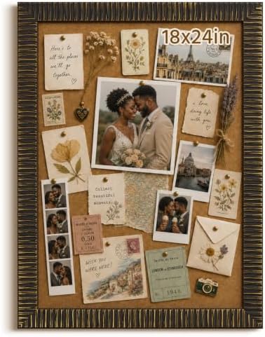 Antique 18x24 Framed Bulletin Board for Bedroom Jewelry Display,Black Gold by FOLKOR