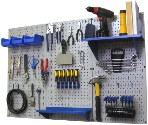 Wall Control Pegboard Organizer 4 ft. Metal Pegboard Standard Tool Storage Kit with Gray Toolboard and Blue Accessories by Wall+Control