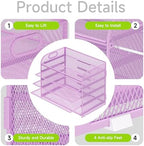 Cawukege 2 Pack 5 Tier Paper Organizer, Letter Tray with Handle, Mesh Desk Organizer, Metal File Organizer, Office Desk Accessories for Home, Office, Classroom, School -Purple - Image 4