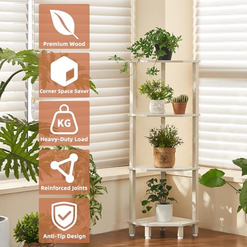 YUFAM 4-Tier Corner Shelf, Grey White - Image 6
