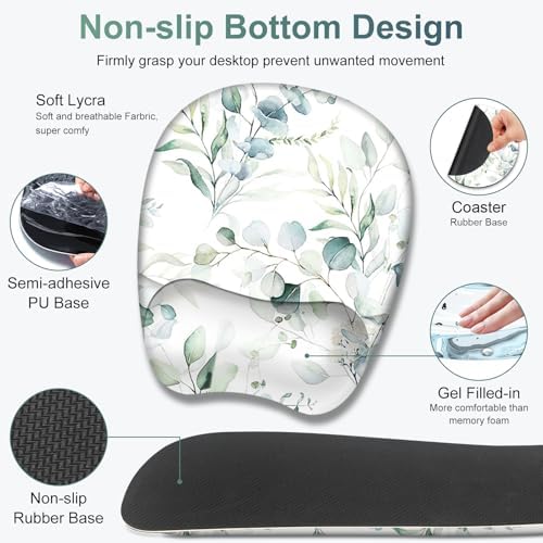 Large Mouse Pad with Wrist Support 4in1 Set, XXL Big Game Mousepad +Keyboard Wrist Rest+Mouse Wrist Rest+Coaster with Ergonomic Design Gaming Mat for Home Office Computer I Eucalyptus Branches - Image 5