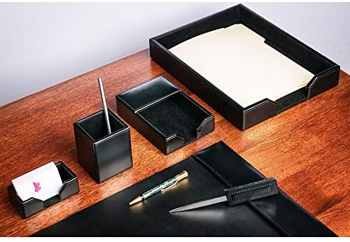 DACASSO Bonded Leather Desk Set - Luxury Leather Desk Pad & Desk Organization Essentials (Black, 6 Piece) - Image 3