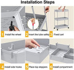 SPACELEAD 3 Tier Rolling Cart with Wheels, Storage Craft Art Trolley Organizer Serving, 3 Hanging Baskets Easy Assembly, for Office, Living Room, Kitchen, Gray - Image 4