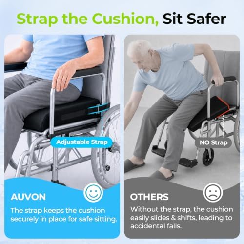AUVON Gel Wheelchair Seat Cushion with Waterproof Cover for Pressure Sore & Ulcer, Ergonomic Chair Cushion with U-Cutout for Tailbone Pain, Back Pain Relief, Memory Foam Wheelchair Cushion, Anti-Slip - Image 5