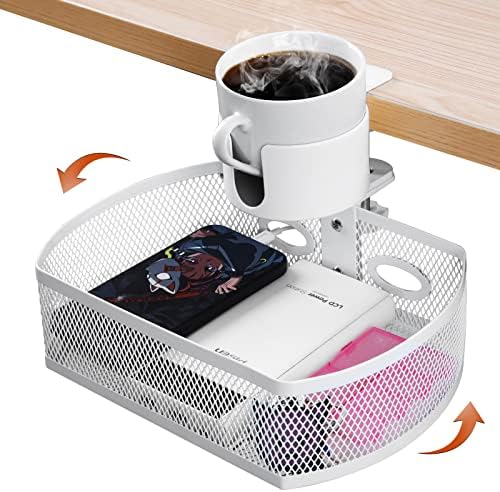 MASTLU Under Desk Organizer,Cup Holder,Table Management Tray, Swivel Pencil Drawer, Office No Drill Steel Organizers,360 Spin Hidden Storage Box with Sturdy C-Clamp,Easy Install (White) - Image 7